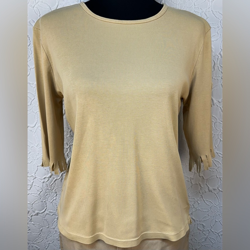 Ralph Lauren- Women’s Cream/Tan Fringe 3/4 Sleeve Top (S)